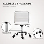 Chaise bureau sans accoudoirs, fauteuil de bureau, hauteur réglable, assise et dossier rembourrés, 48x52x78-90cm, blanc