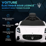 Elektrische auto voor kinderen met Maserati Gran Turismo Folgore-licentie, 12V met afstandsbediening, van 3 tot 5 jaar, wit