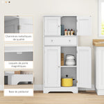 Armoire de cuisine buffet cuisine avec placards, étagères réglables, tiroir, 60 x 30 x 128 cm, blanc