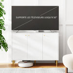 Buffet meuble de rangement avec 2 placard 3 portes étagères ajustables pieds dorés en acier 107 x 35 x 77 cm blanc