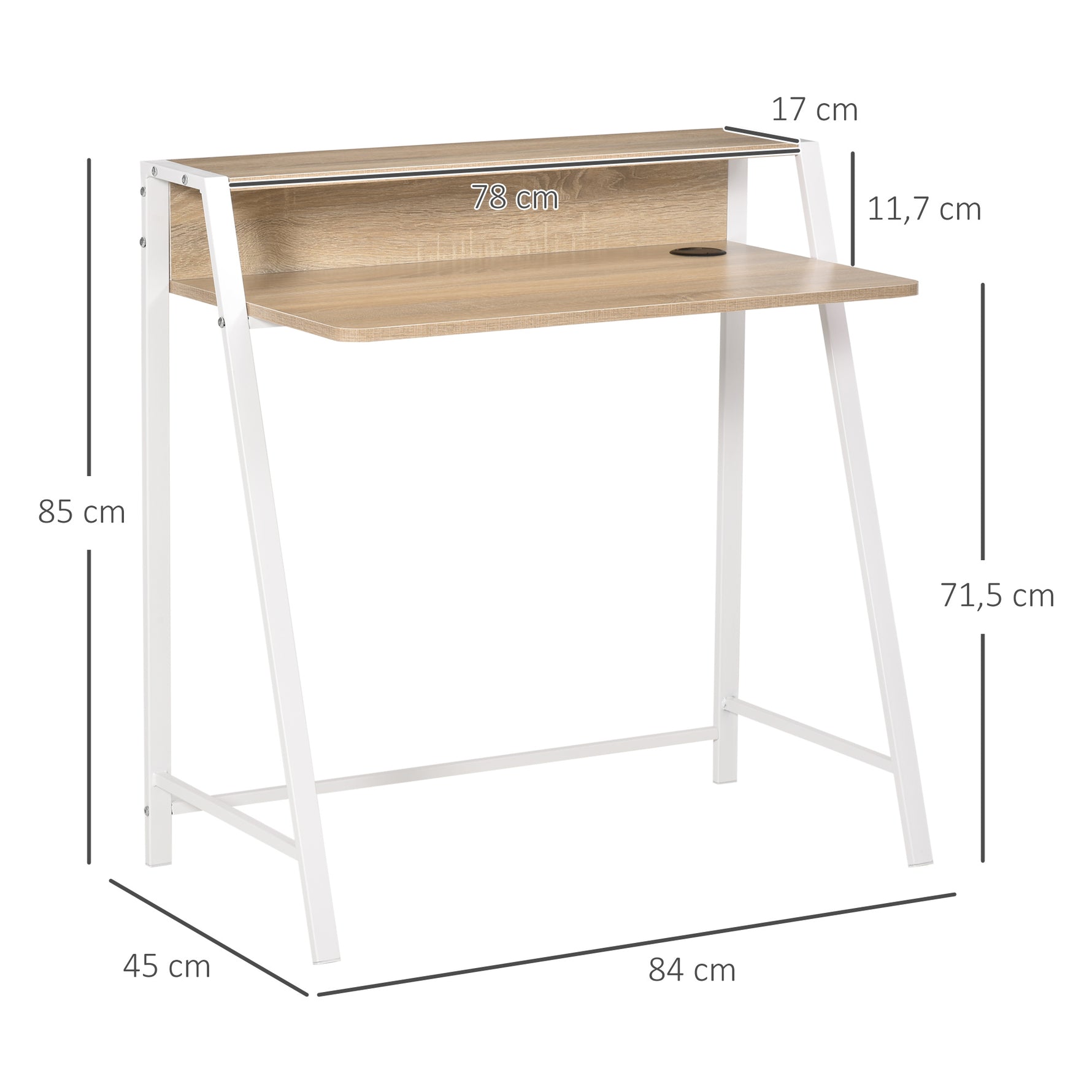 Bureau Informatique Table Ordinateur d'étude dim. 84L x 45l x 85H cm Style Simple en Bois chêne Clair Blanc