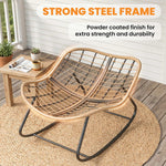 Fauteuil à Bascule Papasan Intérieur Extérieur, Chaise Ovale à Bascule Rembourrée pour Jardin, Patio, Gris