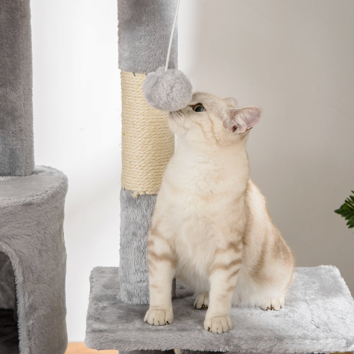 Floor-to-ceiling cat tree, height-adjustable cat tower from 240-260 cm with multiple levels, light gray