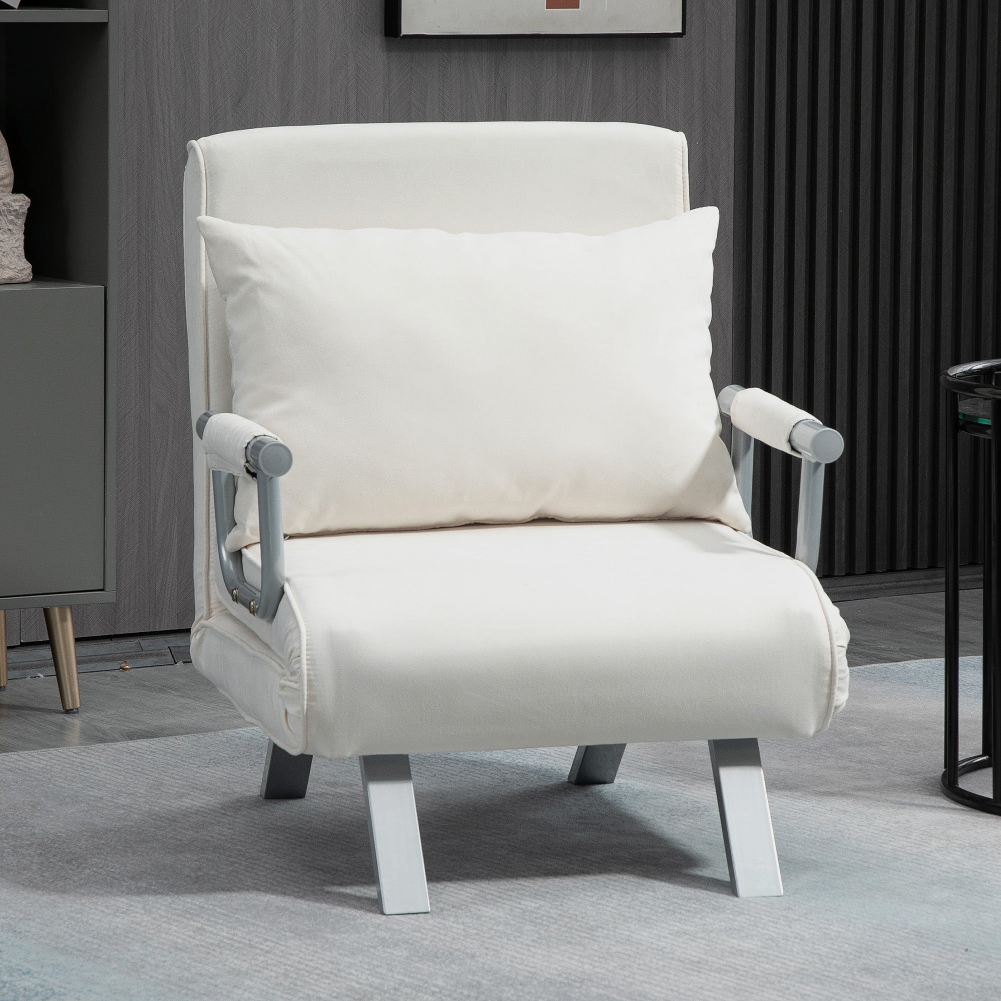 Fauteuil chauffeuse canapé-lit Convertible 1 Place déhoussable Grand Confort Coussin Pieds accoudoirs