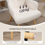 Fauteuil de salon en tissu bouclette, fauteuil capitonné et rembourré avec pieds en bois, 71 x 74 x 96 cm, beige