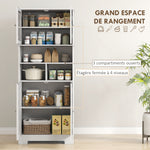 Buffet haut cuisine, armoire de cuisine, 4 portes, niches, étagères réglables, portes en verre, 60 x 30 x 145,5 cm blanc