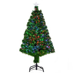Sapin de Noël Artificiel Lumineux 120H cm Fibre Optique LED Multicolore + Support Pied 130 Branches étoile Sommet Brillante Vert
