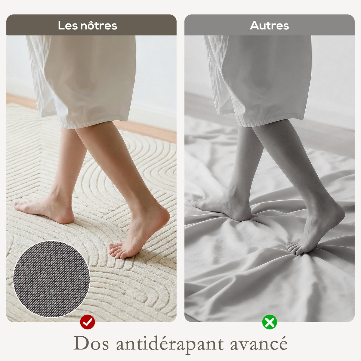 Tapis salon 200 x 140 cm, tapis à poils épais géométrique, moelleux et antidérapant, crème