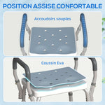 Tabouret de douche pour personnes âgées et handicapées avec accoudoirs, hauteur réglable, patins antidérapants, bleu