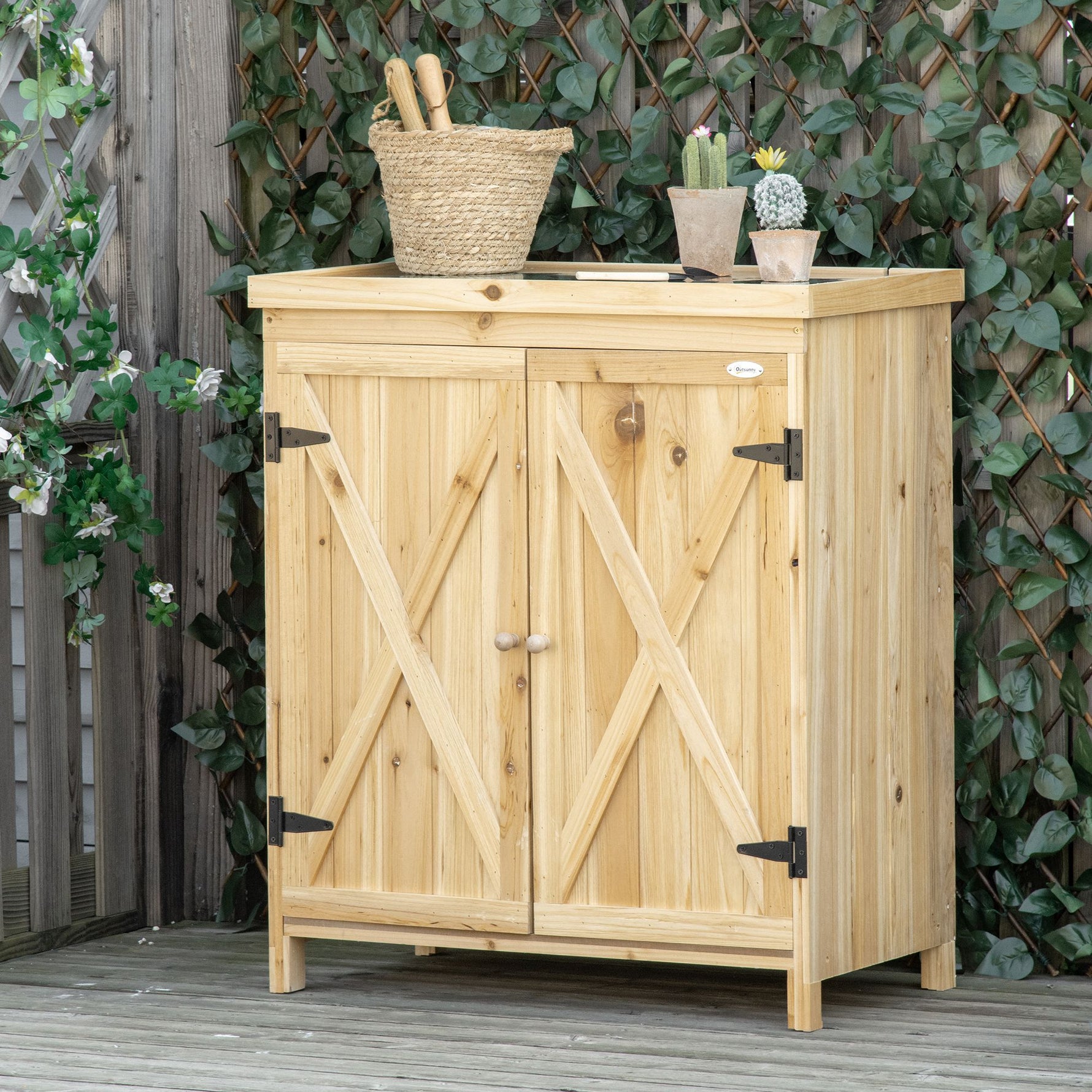 Armoire de jardin armoire de rangement de jardin plateau en métal galvanisé en bois massif 80 x 45 x 92 cm bois naturel