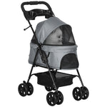 Poussette pour chien et chat pliable, 4 roues avec freins, tissu Oxford 300D imperméable, panier de rangement, gris