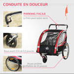 Remorque vélo pour enfant 2 en 1 convertible jogger poussette capacité 26,4 kg avec réflecteurs et drapeau - 2 places  - rouge