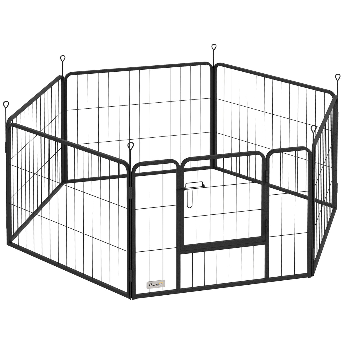 Dog playpen, 6-panel modular and foldable dog enclosure, portable steel with door 80 x 60 gray