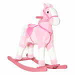 Cheval à Bascule en Bois et Peluche pour Enfant Cheval de Cowboy peluche Pour Enfants de 3-6 Ans Jouet balançoire avec Effet sonore Selle rênes Rose Blanc