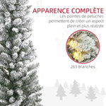 Sapin de Noël artificiel 150 cm avec éclairage LED blanc chaud, 263 branches enneigées, base en métal, réaliste et fin