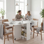 Table pliante de cuisine salle à manger amovible sur roulettes 75L x 140l x 74H cm blanc