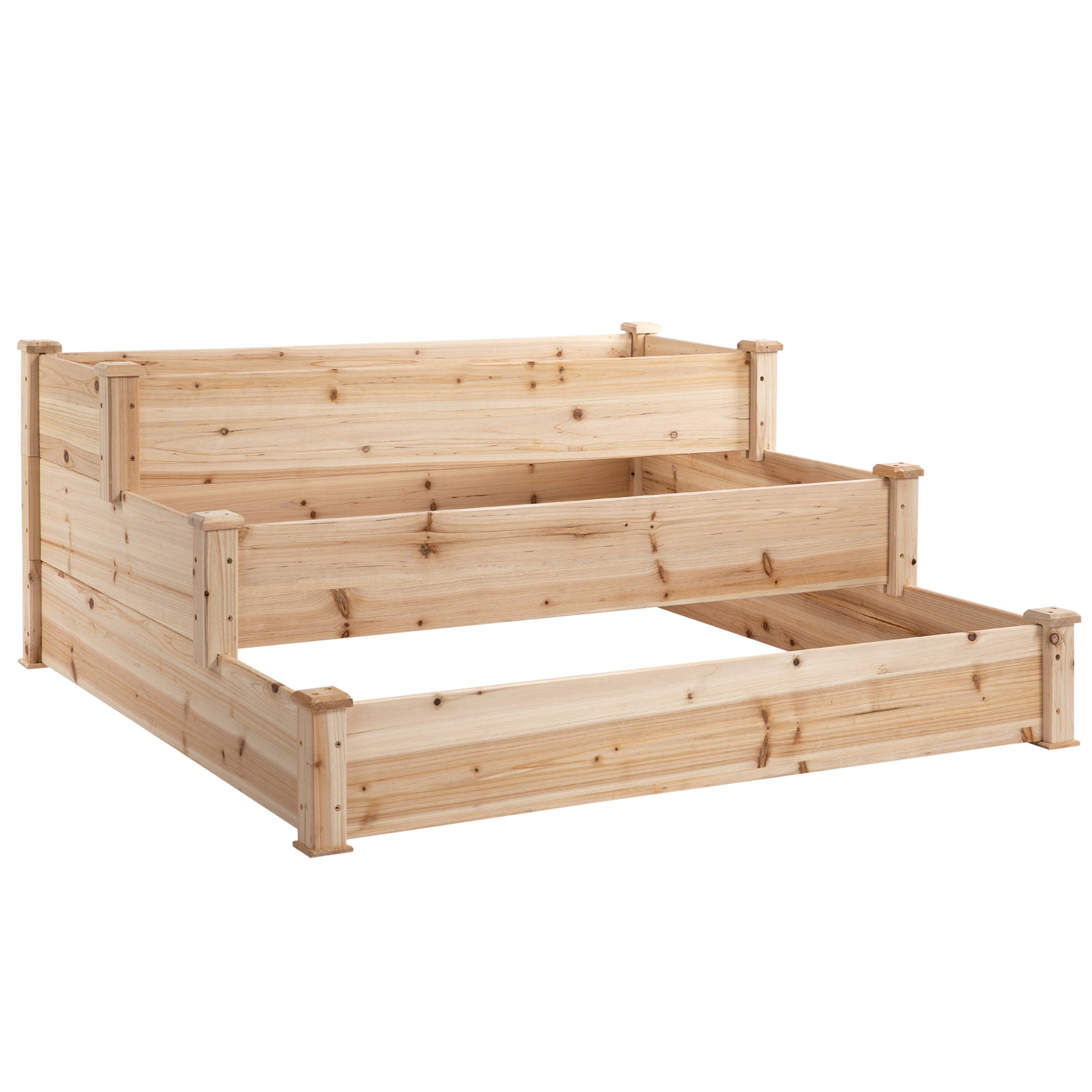 Houten moestuinbak, verhoogde plantenbak met 3 niveaus, 120 x 120 x 56 cm, natuurlijk houteffect