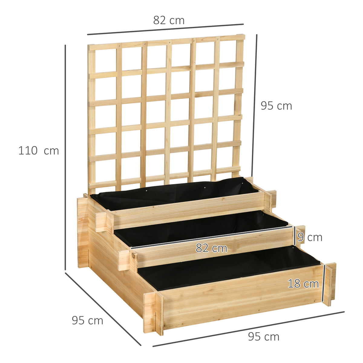 Carré potager jardinière à 3 étages avec treillis lit surélevé en bois pour plantes grimpantes légumes fleurs naturel