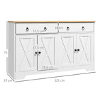 Buffet meuble de rangement armoire de cuisine style rural 2 tiroirs et 2 placards étagères à hauteurs réglables blanc