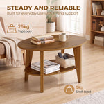 Table Basse Ovale à 2 Niveaux, Table de Salon Moderne avec Étagère Inférieure Ouverte, 80 x 50 x 45 cm, Chêne