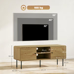 Meuble TV, meuble télé jusqu'à 55 pouces avec 2 portes, 2 compartiments ouverts, pieds en acier, 120x40x50cm, chêne