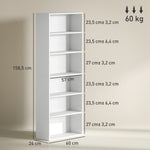 Bibliothèque étagère de rangement 6 niveaux avec étagères réglables pour salon, chambre, bureau, 60x24x158,5cm, blanc