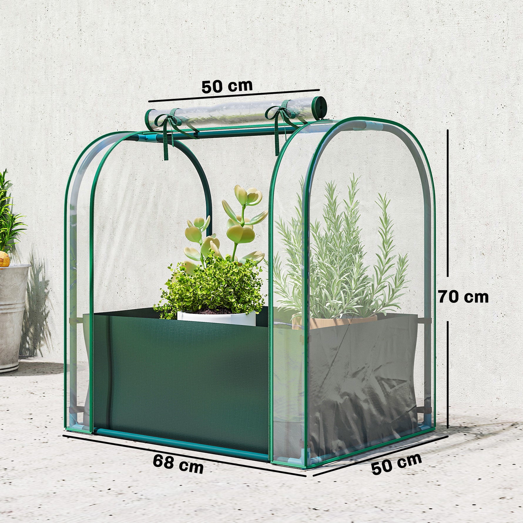Mini Serre avec Sac de Plantation, Serre Portable avec porte enroulable, 68 x 50 x 70 cm, Vert Foncé