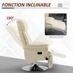 Fauteuil de relaxation inclinable pivotant repose-pied réglable, jusqu'à 150 kg, pour salon, chambre, home cinéma, crème