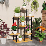 Support à plantes à 7 niveaux pour intérieur et extérieur, étagère plante en acier et bois, bois naturel