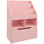 Bibliothèque étagère Multi-Rangement 3 étagères 2 niches Grand tiroir en bois Rose