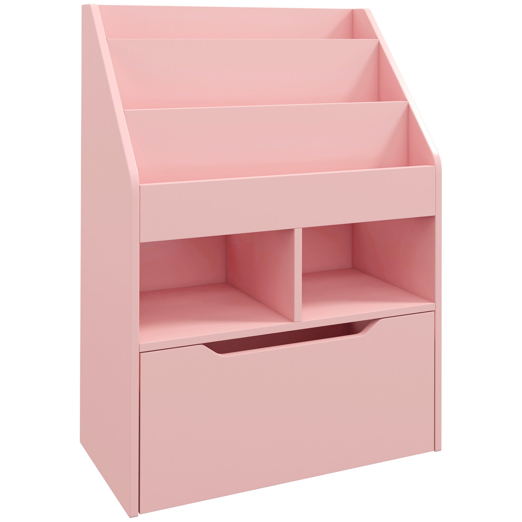 Bibliothèque étagère Multi-Rangement 3 étagères 2 niches Grand tiroir en bois Rose