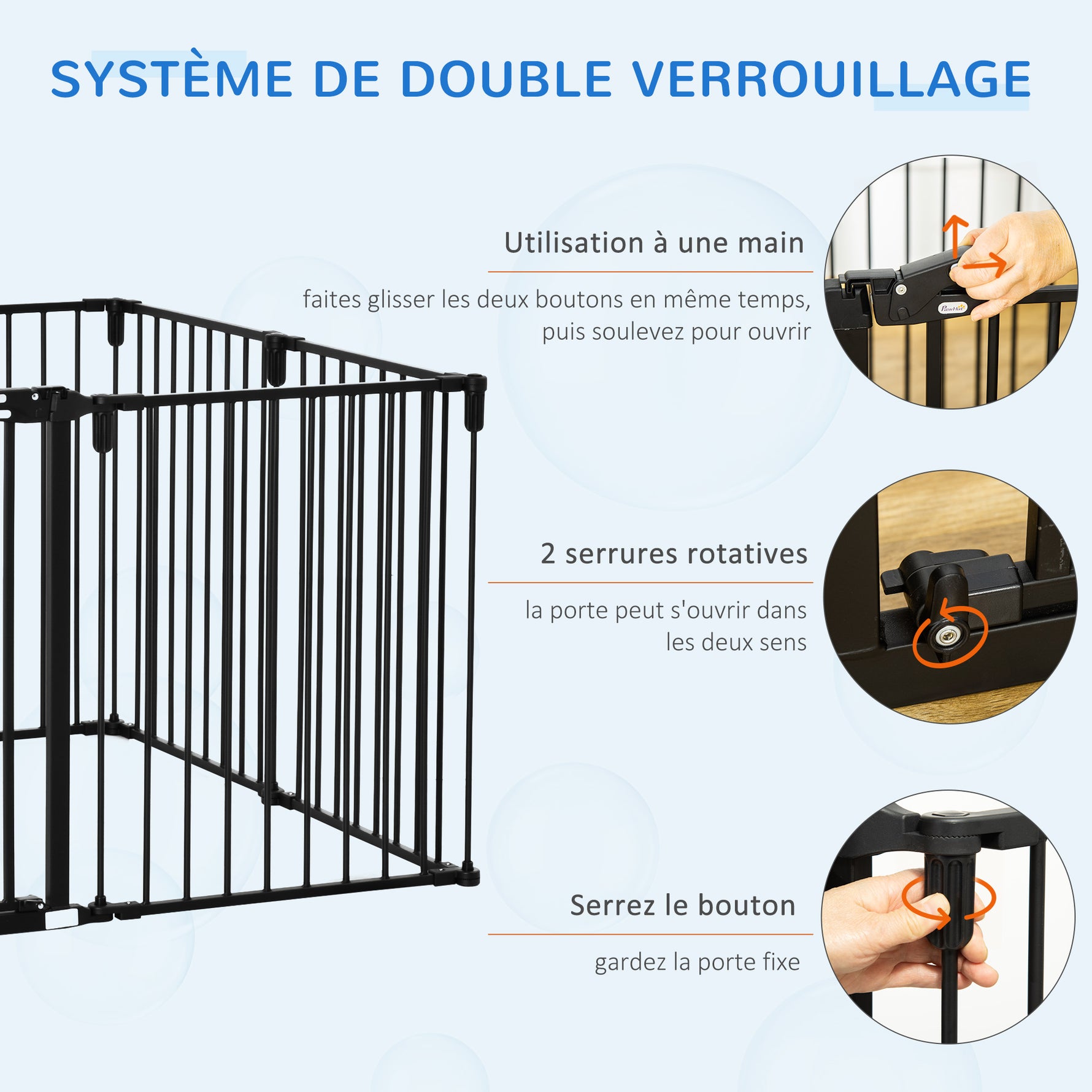 Barrière de Sécurité pour Cheminée, Parc Enclos Chien Pliable Modulable 8 Panneaux avec Porte, sans Perçage