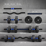 Kit haltères musculation haltères réglables 15 kg 3 en 1, ensemble de poids réglable avec barre d'extension noir