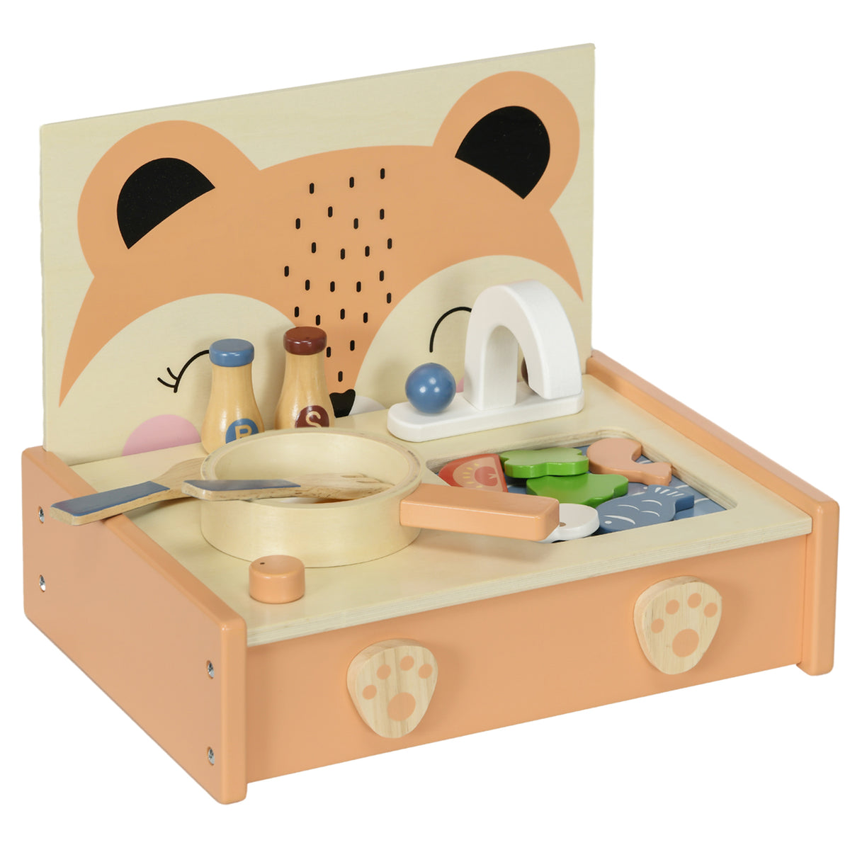 Mini-cuisine en bois jouet enfant avec 12 accessoires poêle spatule condiments fruits légumes - pour 3-5 ans -