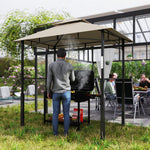 Tonnelle de barbecue à deux niveaux auvent de réception pour jardin avec lumière LED 243 x 148 x 248 cm kaki