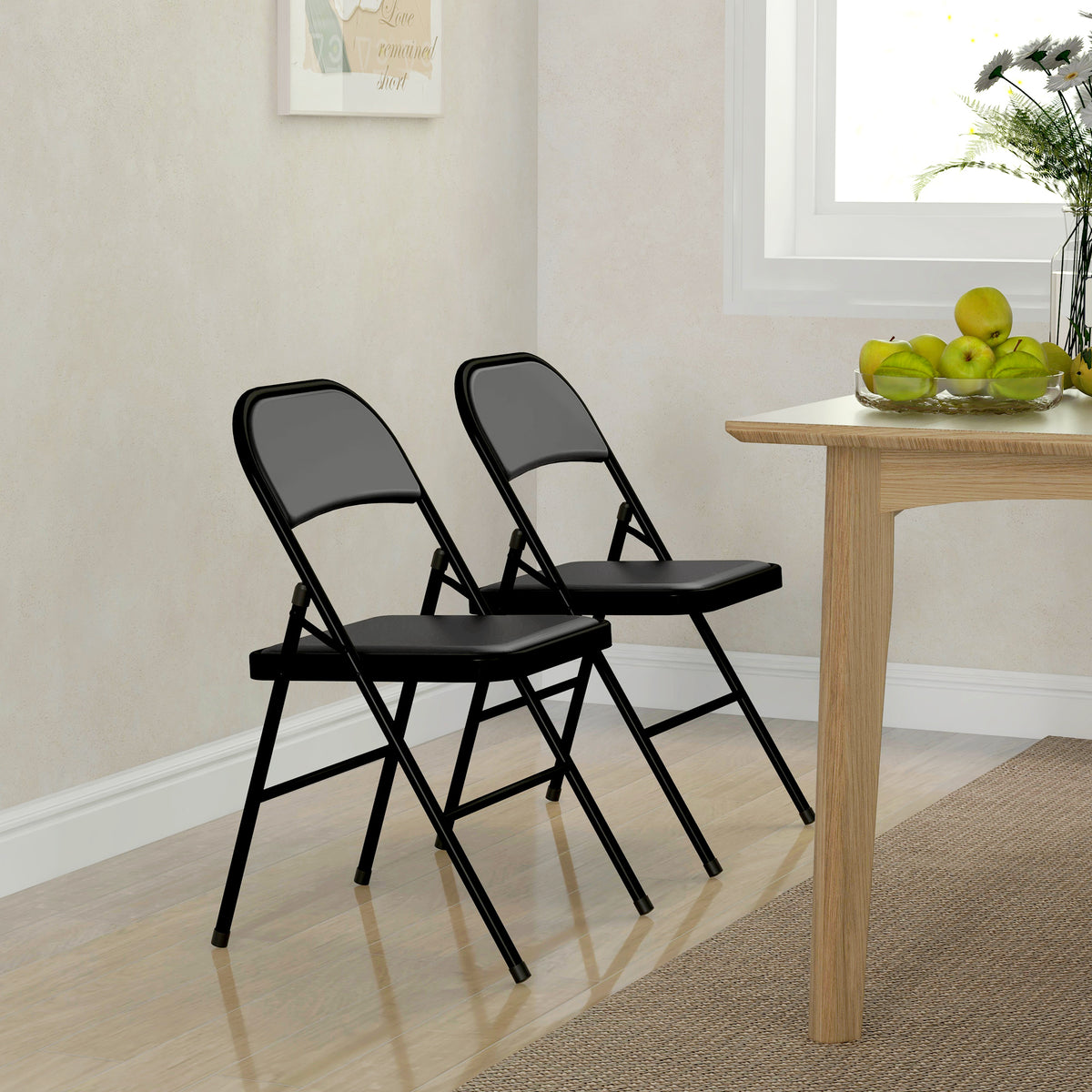 Lot de 2 chaises pliantes chaises de salle à manger portables cadre en acier dim. 45l x 46P x 78H cm noir