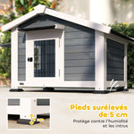Niche pour Chien Extérieur Abri Jardin Surélevé Plancher Amovible Auvent de Porte et Toit Imperméable 98x76x69,5cm Gris