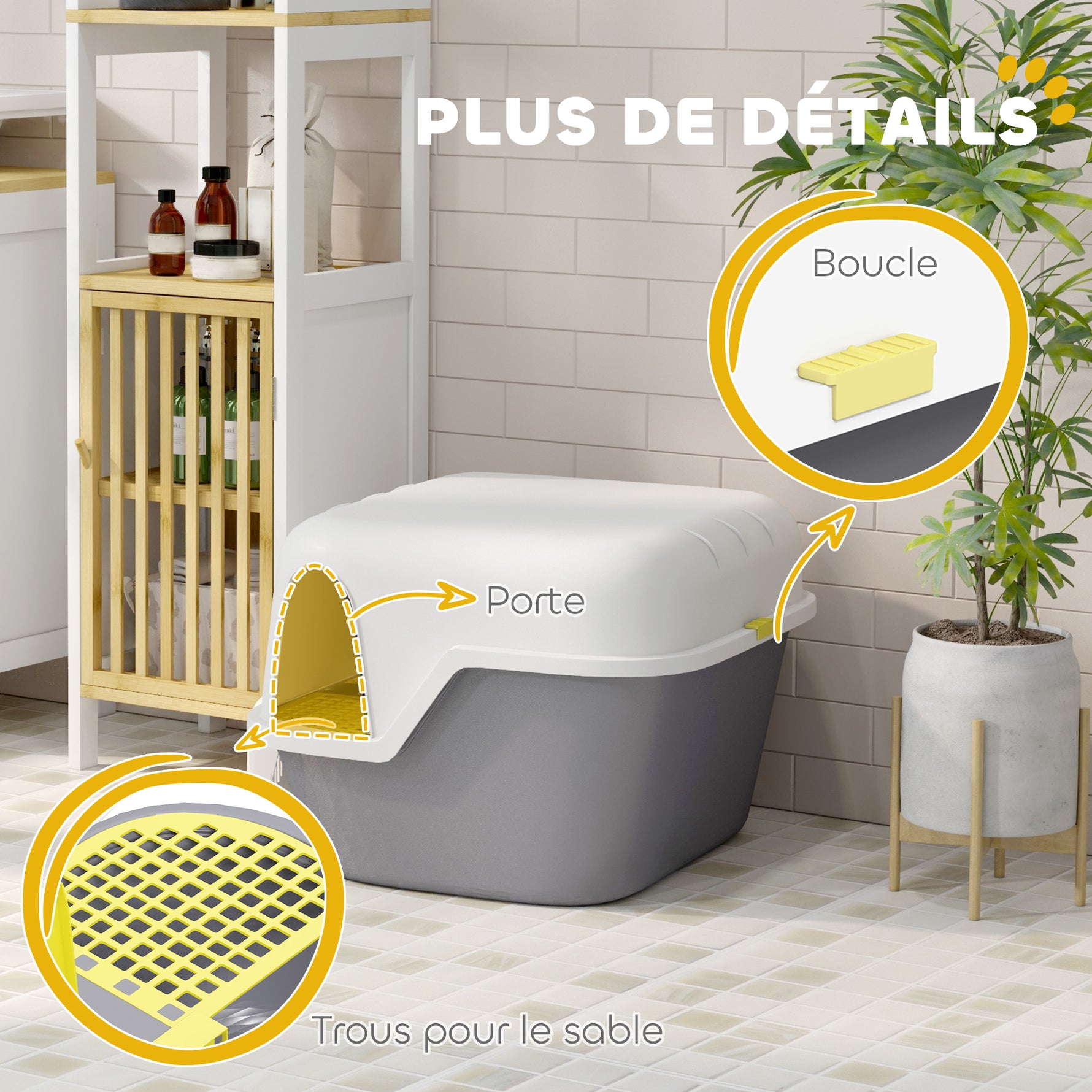 Bac à litière pour chat maison de toilette pour chat couvercle supérieur verrouillable et ouvrable 50 x 50 x 39 cm crème