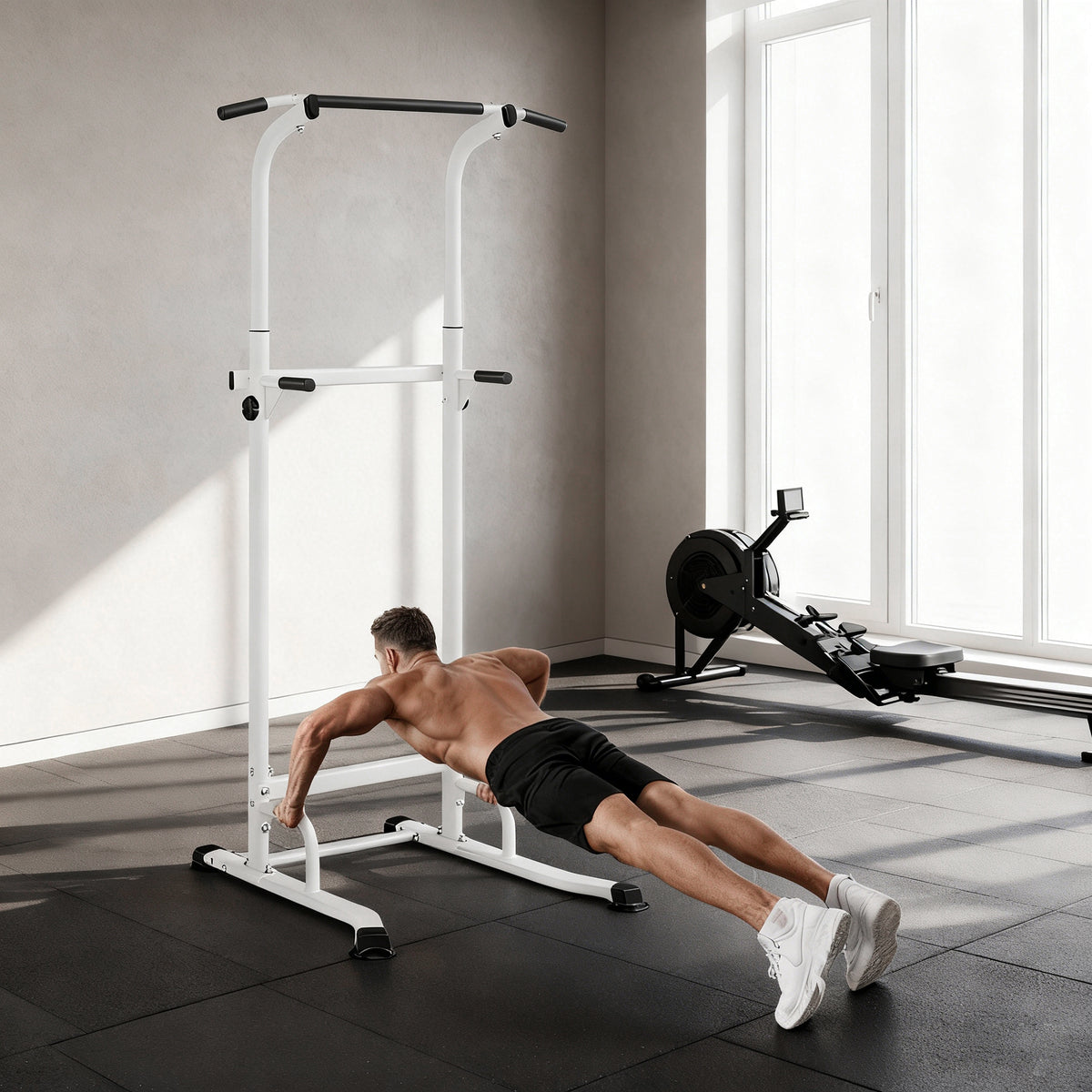 Power tower dip barre de traction autoportante réglable en hauteur cadre acier 91,5 x 97,5 x 176,5-227 cm pour la maison