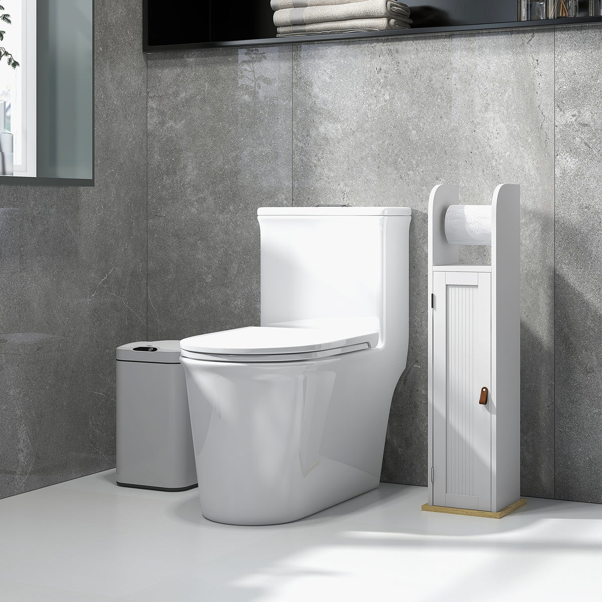 Mobiletto da bagno porta carta igienica con armadietto e ripiani regolabili 20 x 20 x 80 cm bianco