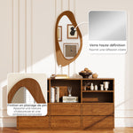 Miroir mural asymétrique 91,5 x 45 cm, miroir suspendu moderne, cadre en bois, effet bois naturel