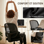 Chaise bureau ergonomique, fauteuil de bureau avec repose-pieds et accoudoirs, hauteur réglable, 59x58x103-123cm, noir