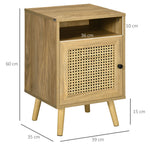 Lot de 2 tables de chevet table de nuit avec placard porte cannage et niche design vintage 39 x 35 x 60 cm naturel