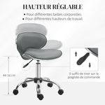 Tabouret à roulettes tabouret de travail avec hauteur réglable 44-56 cm et dossier, pivotant 360°, gris