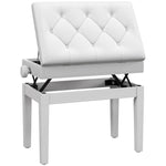 Banc de piano, banc de clavier réglable en hauteur en bois massif, compartiment de rangement, 55 x 33 x 48-58 cm blanc