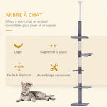 Arbre chat du sol au plafond poteau à griffer L40 x l 34 x H 230-260 cm 5 niveaux d'activités gris