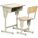 Bureau enfant Vintage style pupitre d'écolier - ensemble bureau et chaise réglable - case de rangement, bracket, range-stylos - acier kaki MDF aspect bois clair