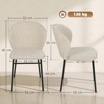Juego de 2 sillas de comedor con asiento tapizado en tela efecto lino, patas de acero estable, diseño moderno, color crema