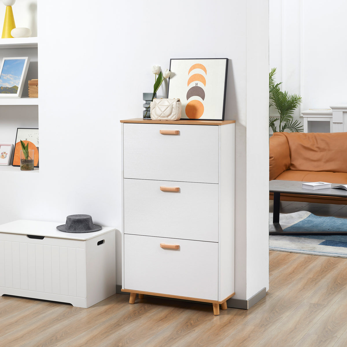 Meuble à chaussures style scandinave 3 abattants 70 x 23,5 x 122 cm blanc