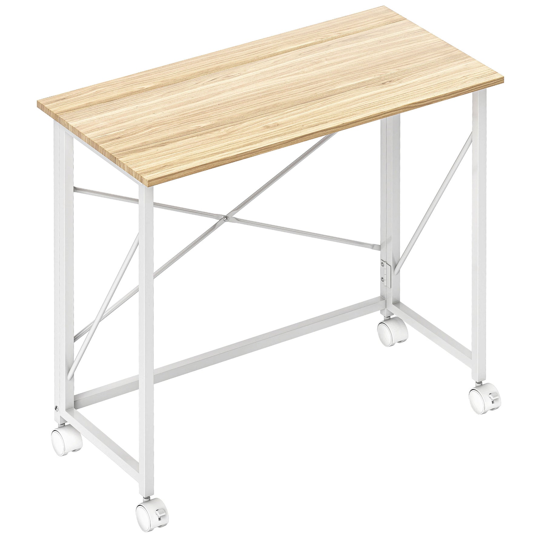 Bureau pliant table d'ordinateur 80 x 40 cm sur roulettes pour bureau à domicile, chambre, petits espaces, chêne